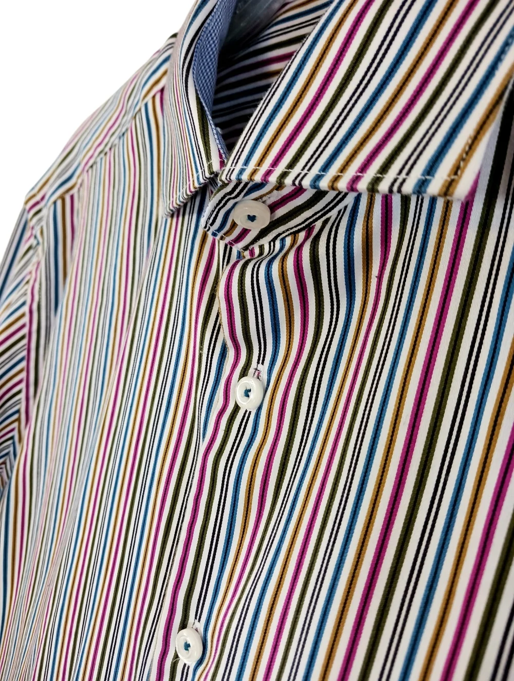 BUGATCHI UOMO Men's Striped Button Down Dress Shirt Gold Pink Green Blue Size M - Picture 5 of 12